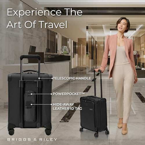 Briggs & Riley Global 21" Carry On Expandable Spinner - Luggage for International Travel, Suitcases with Wheels, Softside Rolling Bag for Men & Women, Self-Repairing Zipper- Baseline Collection, Black
