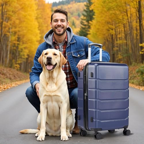 Simple Deluxe 20 Inch Expandable Hardside Carry On with Spinner Wheels & TSA Lock, ABS Hard Shell Lightweight Rolling Luggage Suitcase, Blue