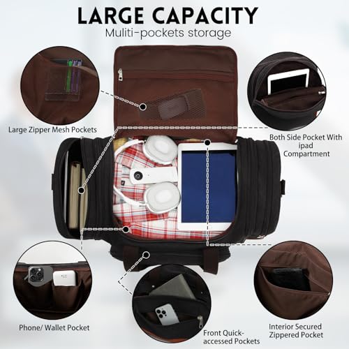 Voylic Men'S Duffle Bag For Travel, Expandable Canvas Duffel Bags Overnight Weekend Gym Carry On Luggage Bag For Men(Black)