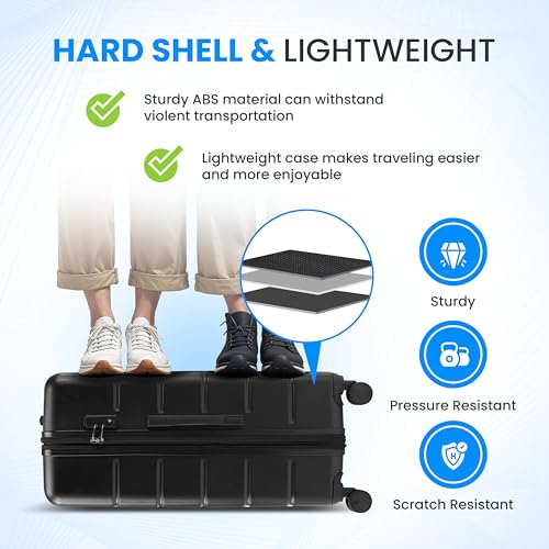 Simple Deluxe 20 Inch Hardside Carry On Luggage, Suitcase with Double Spinner Wheels & TSA Lock, Hard Shell Suitcase, Expandable Rolling Lightweight Luggage, Black