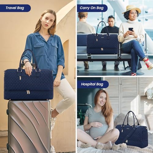 LOVEVOOK Travel Duffle Bag for Women, Weekender Overnight Bags with Shoe Compartment, Carry on Bag with Toiletry Kit, Gym Duffel Bag with Wet Pocket, Hospital Bags for Labor and Delivery 3 Pcs Set