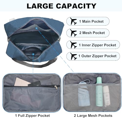 lifwimner For Spirit Airlines Personal Item Bag 18x14x8 in Underseat Carry-on Luggage foldable Travel Duffle Bag for Airplanes (30L, Navy)