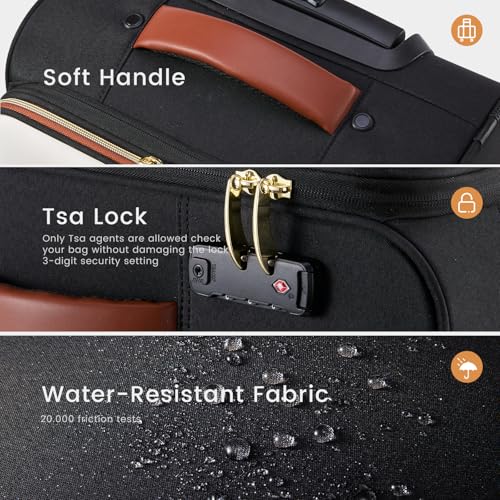 LOVEVOOK Carry on Luggage 22x14x9 Airline Approved, Waterproof Carry on Suitcase with 3 Pouches,Lightweight Softside Underseat Travel Luggage with 360° Spinner Wheels,TSA Lock for Travel Business