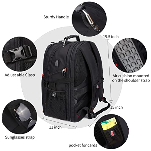 SHRRADOO Extra Large 50L Travel Laptop Backpack with combination lock, College Backpack Airline Approved Business Work Bag Fit 17 Inch Laptops for Men Women,Black