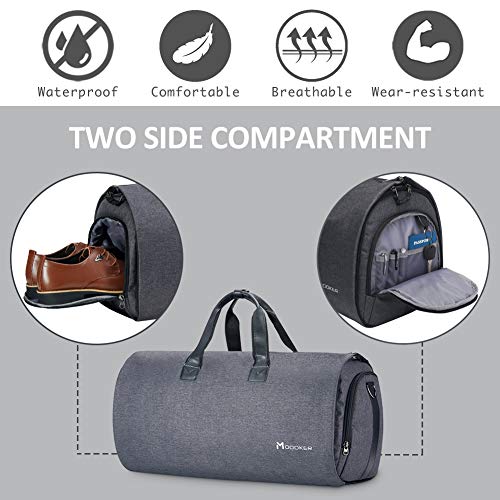 Modoker Convertible Garment Bag with Shoulder Strap, Carry on Garment Duffel Bag for Men Women - 2 in 1 Hanging Suitcase Suit Travel Bags, Black