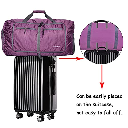 Woogwin Travel Duffel Bag Large Foldable Waterproof Overnight Bag for Beach Swim Bags Pool Sports Gym (60L Purple)