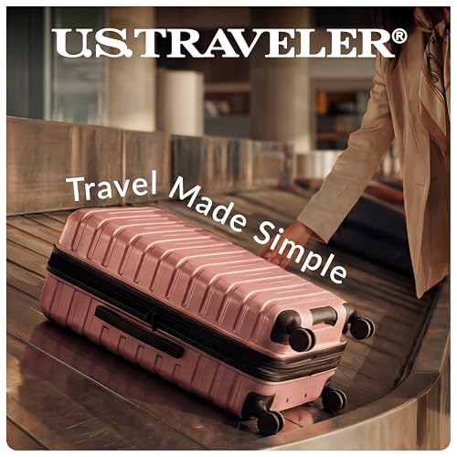 U.S. Traveler Boren Expandable Hardside Rugged Travel Luggage with 8 Spinner Wheels, Rose Pink, Carry-on 22-Inch