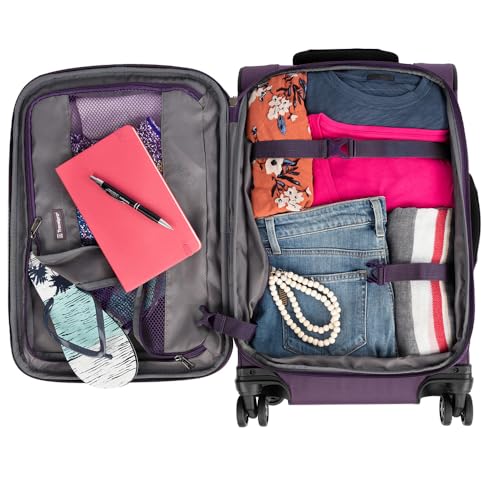 Travelpro Tourlite Softside 21" Expandable Luggage with 4 Spinner Wheels, Lightweight Suitcase, Carry-On, Deep Purple