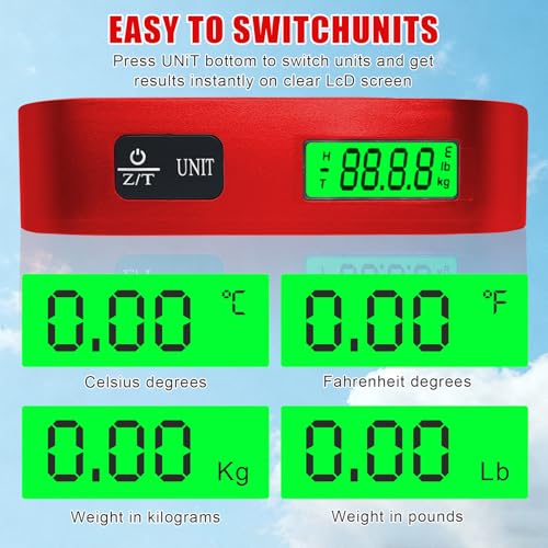 Luggage Scale, Portable Luggage Weight Scale with 2 Luggage Tags, LCD Weight Display and 4 Unit Switching Functions (Red)
