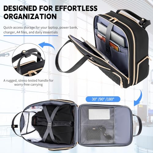 LASUK Underseat Carry On Luggage with Wheels, 17inch Lightweight Overnight Soft Sided Personal Luggage Bag Carry-On Suitcase for Short Trip Travel Business, Black