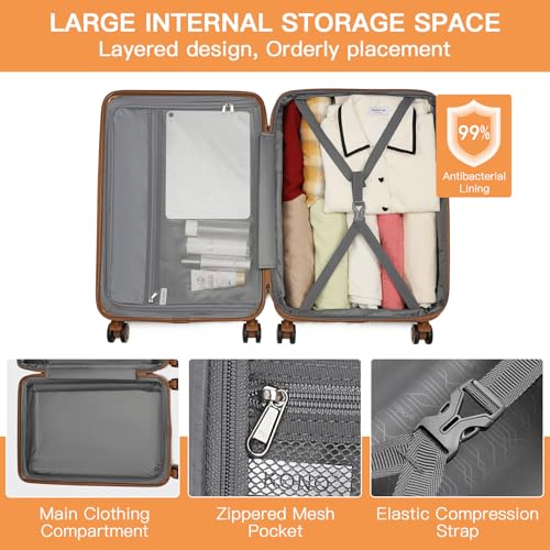 Kono Small 20 Inch Expandable Carry On Luggage with Quiet Spinner Wheels & TSA Lock, Scratch and Drop Resistant PC+ABS Hardside 22x14x9 Airline Approved Suitcase, Cream White & Brown