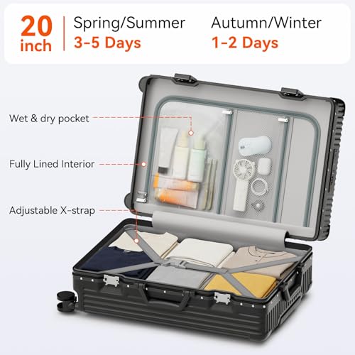 Faqy Z Carry on Luggage, Zipperless Suitcase, Front Pocket, Black, 20 in