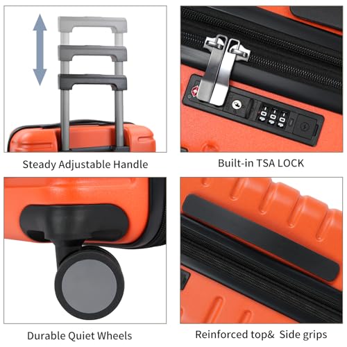 EMPSIGN Carry On Luggage with Spinner Wheels, Hard Shell Carry-On Expandable Suitcase 21x14x9 Airline Approved & Built-in TSA Lock, Durable Travel Rolling Suitcase, Carry-On 20-Inch, Orange