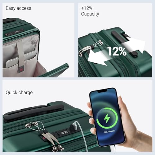 cllson Carry On Luggage with Top Opening, Expandable with Front Pocket and USB Charging Port, Lightweight with Front Compartment Rolling Suitcases with Fathers Day Gift for Dad Men Him Husband