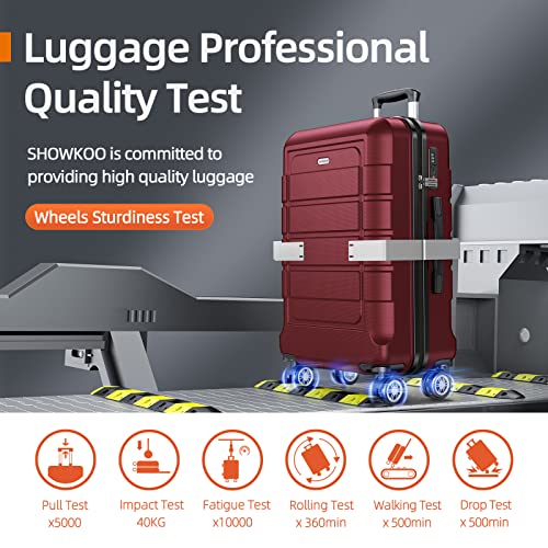 SHOWKOO Luggage Sets with Duffle Bag Expandable 100% PC Durable Suitcase Double Wheels TSA Lock 5pcs Wine Red