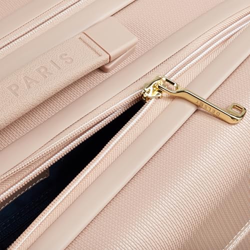DELSEY PARIS Chatelet Air 2.0 Carry-On Plus Suitcase 20 Inch, Hardside Polycarbonate Luggage, Dual-Density Spinner Wheels, TSA Lock, USB Port, Beige Rose