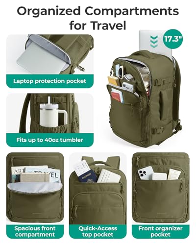 BAGSMART Travel Backpack for Women & Men 17.3 inch Laptop, Flight Approved Carry on Backpack with Shoe bag & 2 Packing Cubes, Water-Resistant Large Business Travel Bag, Weekender Bag -Black