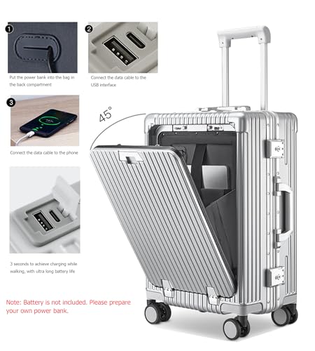 feilario PC Hardside Carry On Luggage, Aluminum Frame, TSA Lock, Cup Holder