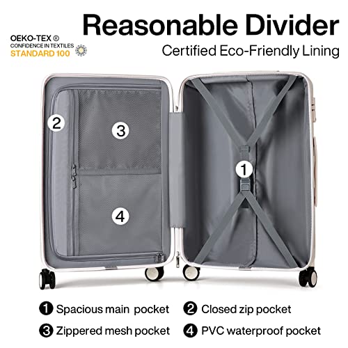 Hanke 20 Inch Carry on Luggage 22x14x9 Airline Approved Lightweight PC Hard Shell Suitcase with Spinner Wheels Rolling Travel Bag Christmas Birthday Gifts (Ivory White)