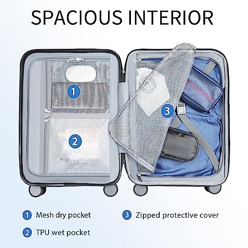KROSER Hardside Expandable Carry On Luggage with Spinner Wheels & Built-in TSA Lock, Durable Suitcase Rolling Luggage with USB Port, Carry-On 20-Inch, White