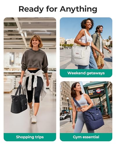 BAGSMART Foldable Travel Bag, 37L Expendable Personal Item Bag, Lightweight Weekender Bags for Women, Water Resistant Extra Carry on for Travel, Camel