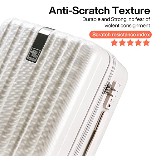 Hanke 20 Inch Carry on Luggage 22x14x9 Airline Approved Lightweight PC Hard Shell Suitcase with Spinner Wheels Rolling Travel Bag Christmas Birthday Gifts (Ivory White)