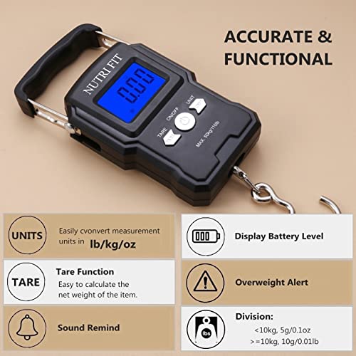 NUTRI FIT Luggage Scale Digital Suitcase Weighing Fish Portable for Travel