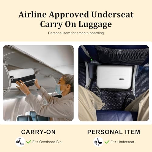 CENSIEN 16 Inch Underseat Carry On Luggage Airline Approved, Expandable Lightweight ABS+PC Hard Shell Suitcases with 360° Spinner Wheels, TSA Lock, YKK Zipper, for Business Weekender (White, 1 PC)