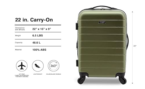 Wrangler Smart Spinner Hardside Luggage, 22-Inch Carry-On, Olive Green