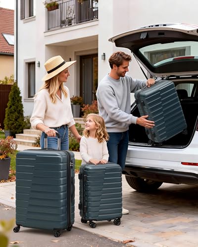 Coolife Luggage Sets, 3 Piece Hard Shell Suitcase Set with Spinner Wheels, Expandable Large Checked Luggage, Lightweight Rolling Carry On with TSA Lock Teal Blue