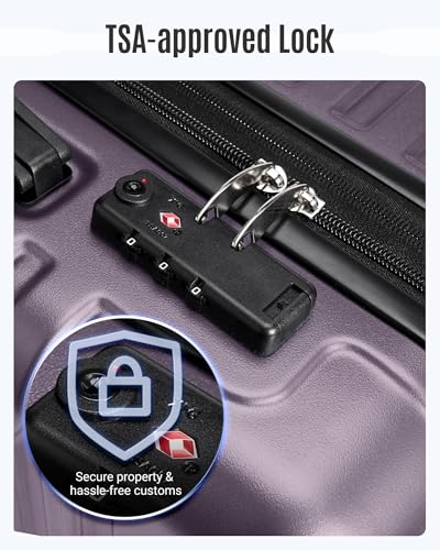 LIGHT FLIGHT Expandable Carry On Luggage 22x14x9 Airline Approved with Double Spinner Wheels, 20 Inch Lightweight Hard Shell Rolling Suitcases with TSA Lock, Purple