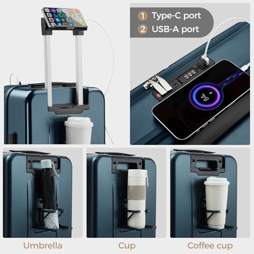CASELLY Carry on Luggage Top opening Suitcases, Expandable with Cup Holder and USB Charging Port,Lightweight with Front Pocket Rolling Suitcases with Spinner Wheels