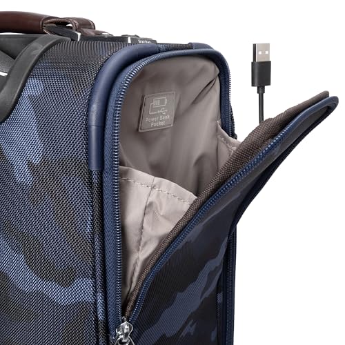 Travelpro Platinum Elite Softside Expandable Carry on Luggage, 8 Wheel Spinner Suitcase, USB Port, Suiter, Men and Women, Navy Camouflage, Carry On 21-Inch