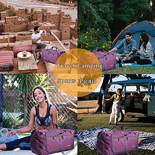 Woogwin Travel Duffel Bag Large Foldable Waterproof Overnight Bag for Beach Swim Bags Pool Sports Gym (60L Purple)