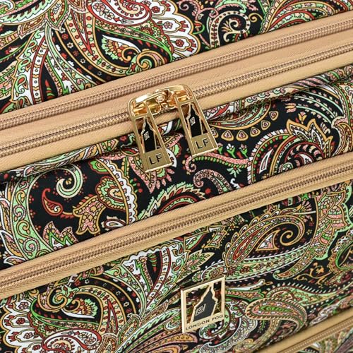 London Fog Mayfair 20 Inch Expandable Spinner Carry on Softside Suitcase, Black Sand Paisley