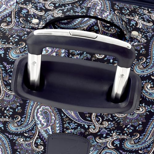 London Fog Mayfair 20 Inch Carry on Expandable Softside Spinner, Navy White Paisley