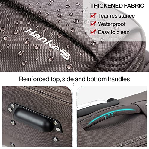 Hanke 20 Inch Expandable Carry On Luggage 22x14x9 Airline Approved Softside Suitcases with Wheels Lightweight Travel Luggage Rolling Suitcase with Lock for Men and Women.(Coffee)