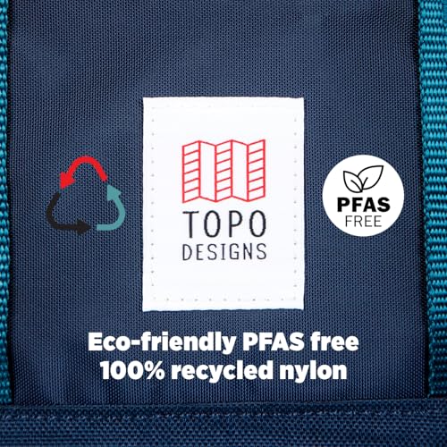 Topo Designs Global Travel Roller Bag Suitcase, Carry-On Friendly, 3 Carry Options, Smooth Heavy Duty Wheels, Telescoping Handle, Designed in Denver CO USA, PFAS Free (Dark Denim/Burgundy)