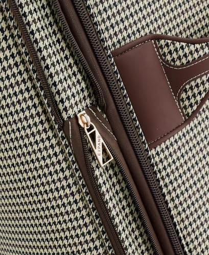 London Fog Cambridge 20" Expandable Spinner Carry-On Softside Suitcase with Padded Laptop Compartment, Olive Houndstooth