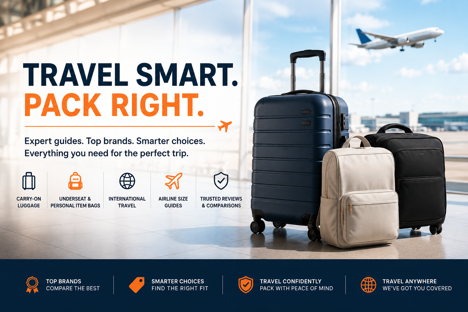 Carry-on luggage and personal item travel bags in an airport